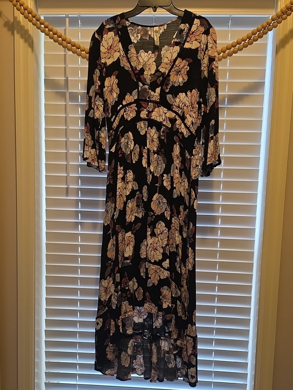 Floral V-Neck Hi Lo Maxi Dress - Black and Cream